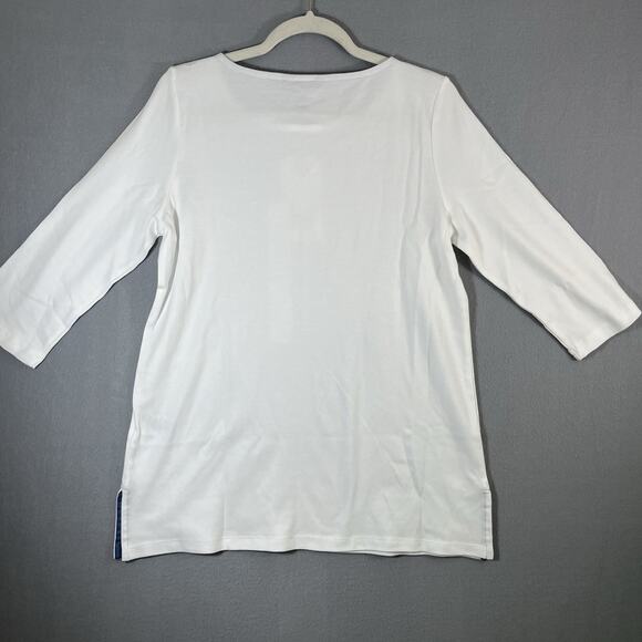 NWT Women's White LANDS END 3/4 Sleeve Boat Neck Pima‎ Cotton Tee M - Picture 2 of 6